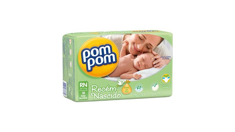Fralda-Infantil-Pom-Pom-Amor-de-Mae-Rescem-Nascido-18-unidades