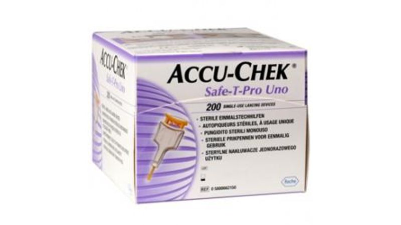 Lancetas-Esterilizadas-Accu-Chek-Safe-T-Pro-Uno-c-1-Diametro-da-Agulha-28g-0.36mm