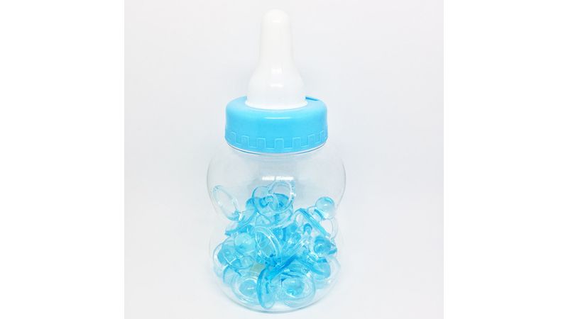 lembrancinha-para-cha-de-bebe-pote-mamadeira-cofrinho-com-20-chupetas-azul