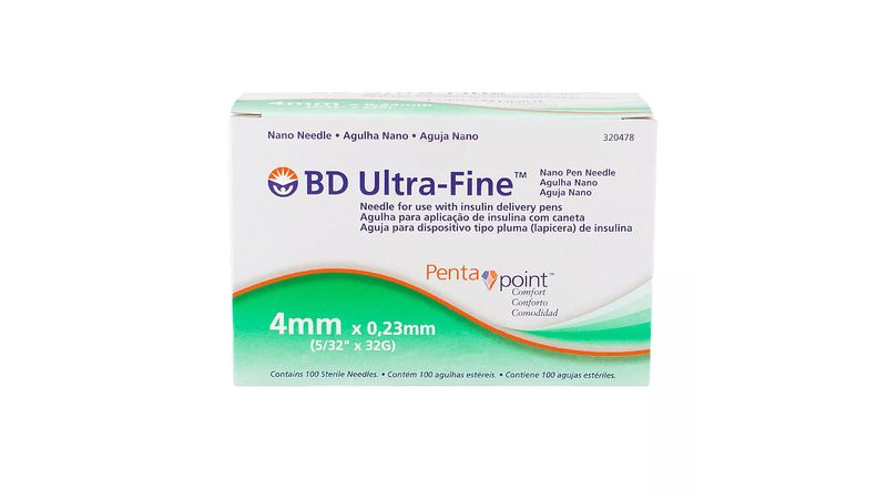 Agulha-Descartavel-BD-Ultra-Fine-Nano-Penta-Point-4-x-023mm-com-100-Unidades