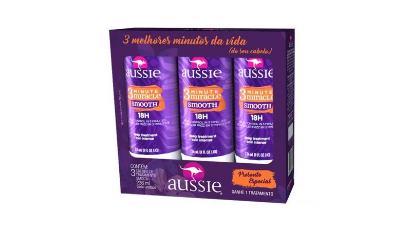 kit-creme-de-tratamento-aussie-3-minute-miracle-smooth-3-unidades