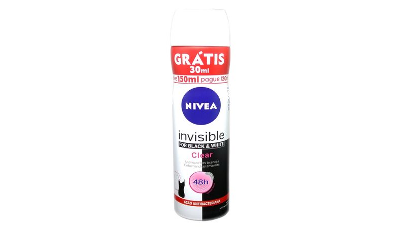 Desodorante-Aerosol-Nivea-Invisible-For-Black---White-Clear-leve-150ml-pague-120ml