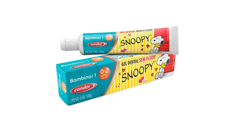 gel-dental-infantil-condor-snoopy-bambinos-1-sem-fluor-sabor-morango-50g