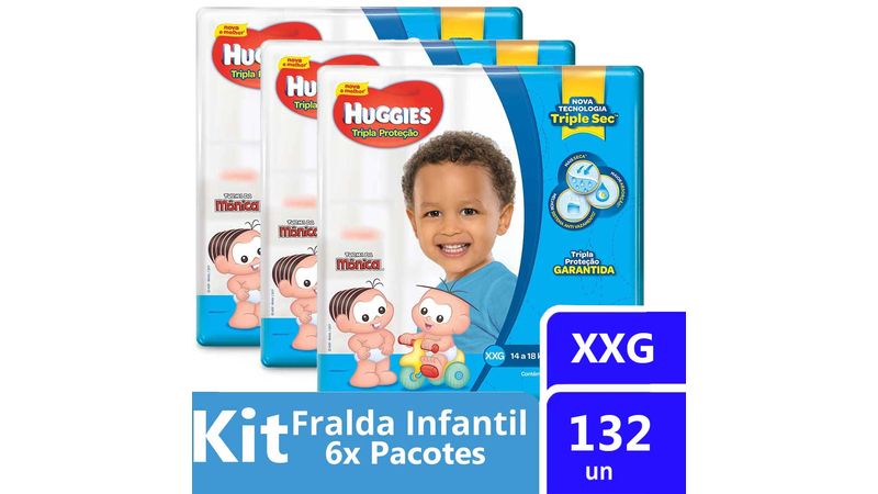 Kit-Fralda-Turma-da-Monica-Huggies-XXG-132-unidades-