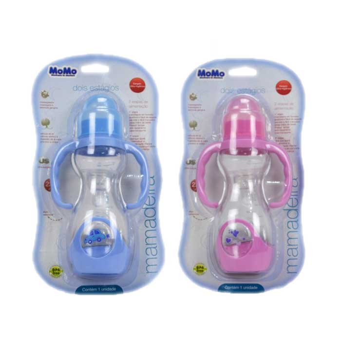 Mamadeira Momo Dois Estágios Com Alça 225ml Cores Sortidas 1 Unidade