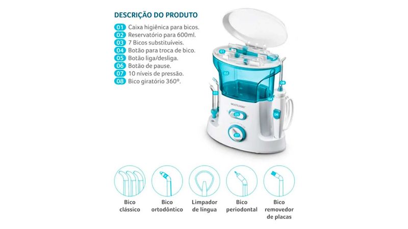 Irrigador-Oral-Multilaser-Clearpik-Limpeza-Profunda-HC037-Bivolt-7-Bicos