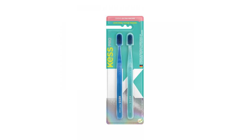 Escova Dental Kess Pro Extra Macia Cores Sortidas 2 Unidades + Capa Protetora