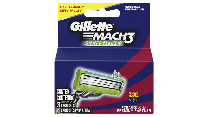 Laminas-Para-Aparelho-De-Barbear-Gillette-Mach3-Sensitive-FC-Barcelona-com-3-cartuchos