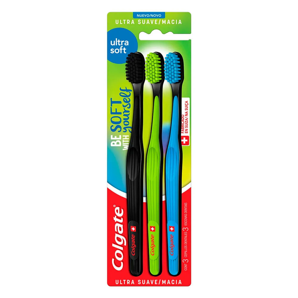 Kit Escova Dental Colgate Ultra Soft Macia Cores Sortidas 3 Unidades