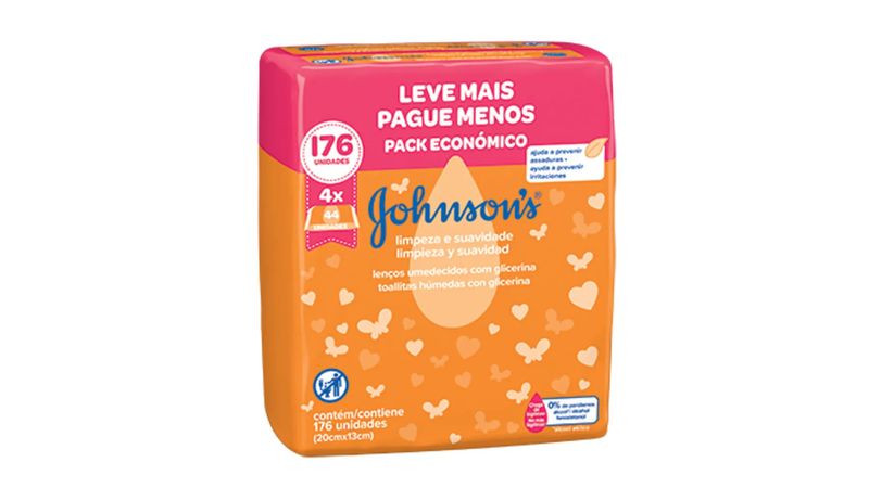 Lenco-Umedecido-Johnson-s-Baby-Limpeza-e-Suavidade-Leve-Mais-Pague-Menos-176-Unidades