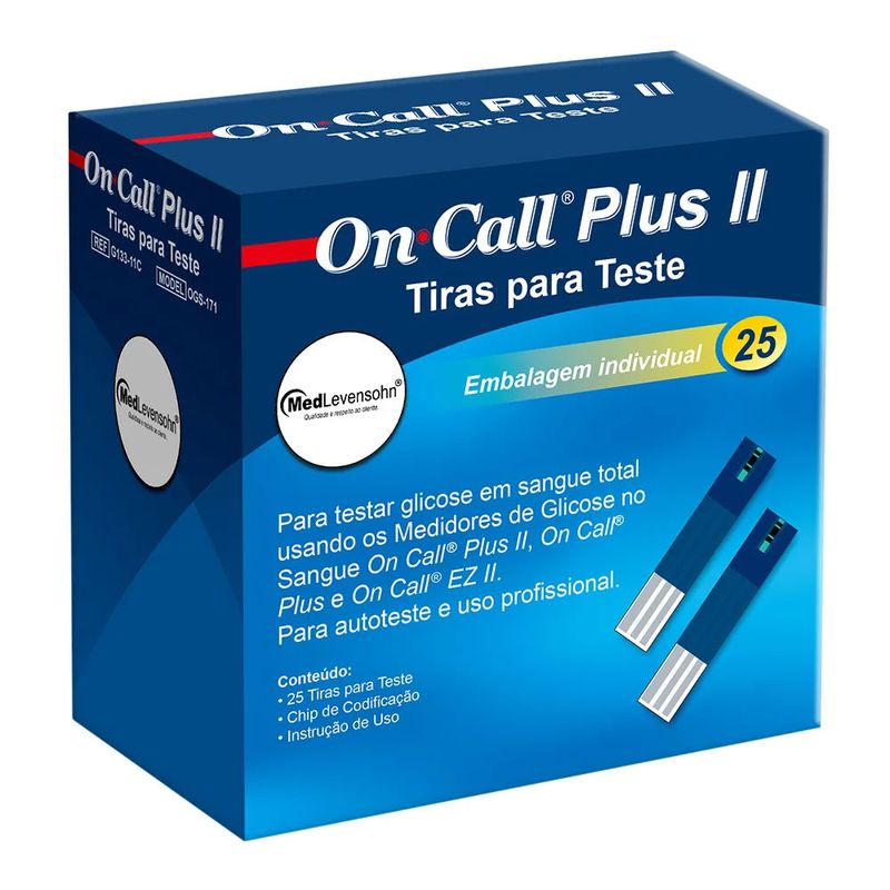 25 Tiras para Teste de Glicemia On Call Plus II | Farma 22