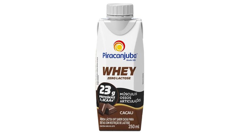 Bebida Láctea Piracanjuba Whey Zero Lactose Sabor Cacau 250ml