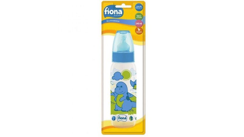Mamadeira Fiona Bico de Silicone Ortodôntico Tamanho 2 Desenhos Azul 240ml