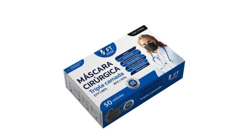Mascara-Cirurgica-Descartavel-Cor-Preto-Tripla-Camada-Com-Elastico-50-unidades