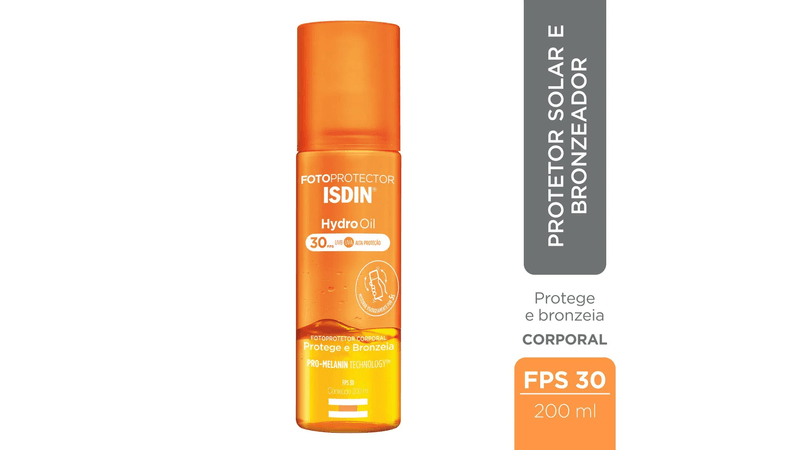 O-Protetor-Solar-e-Bronzeador-ISDIN-HydroOil-e-um-protetor-solar-bifasico-com-dupla-acao--protege-e-bronzeia-a-pele-com-alta-protecao