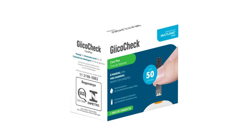 Tiras-glicemia-Glicocheck-care-plus-Multilaser-50-unidades