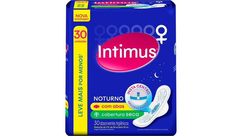 Absorvente-Intimus-noturno-cobertura-seca-com-abas-30-unidades