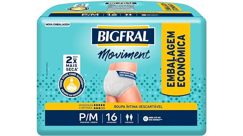 Roupa-intima-Bigfral-Moviment-unissex-P-M-16-unidades