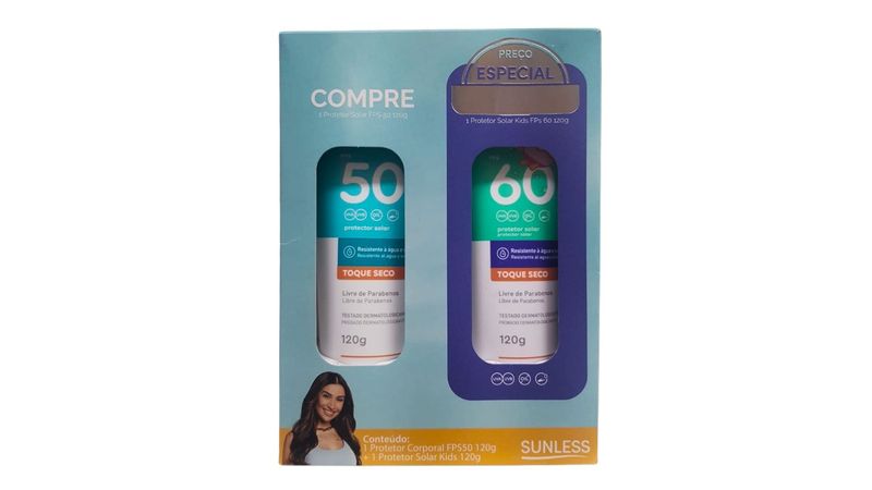 Kit-protetor-solar-corporal-Sunless-FPS50-e-protetor-solar-Kids-FPS60-120g