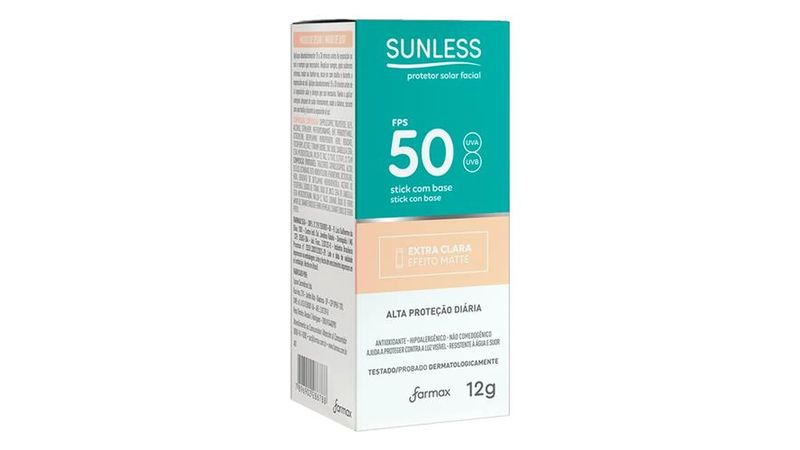 Protetor-solar-facial-Stick-FPS50-Sunless-extra-clara-12g
