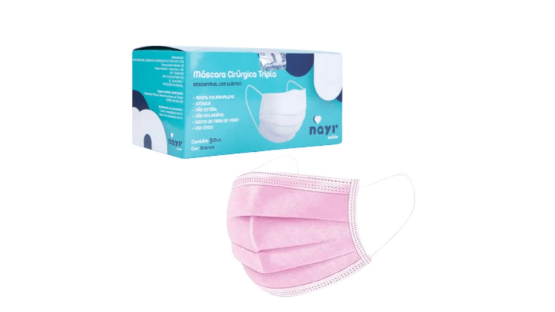 Mascara-cirurgica-tripla-descartavel-Nayr-rosa-50-unidades