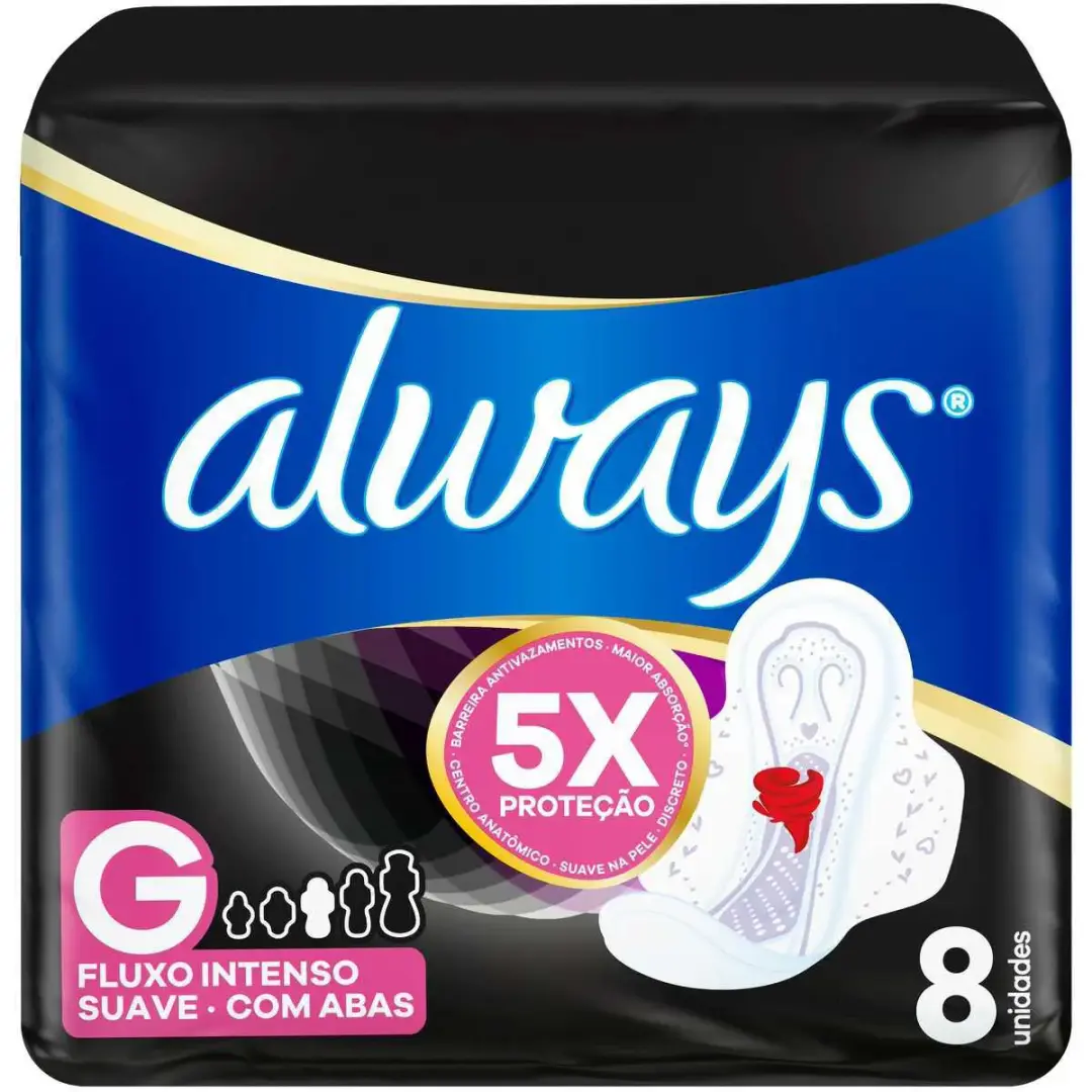 Absorvente Always Noturno Suave G com Abas - 8 Unidades