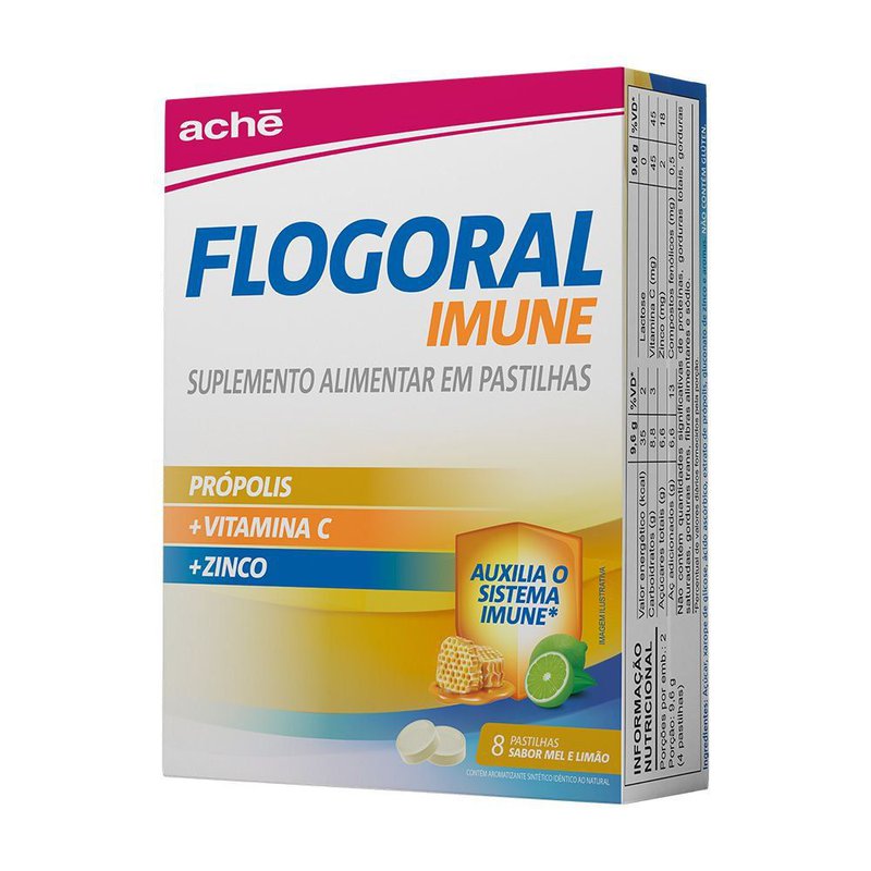 Flogoral Imune 8 Pastilhas Sabor Mel e Limão - Suplemento