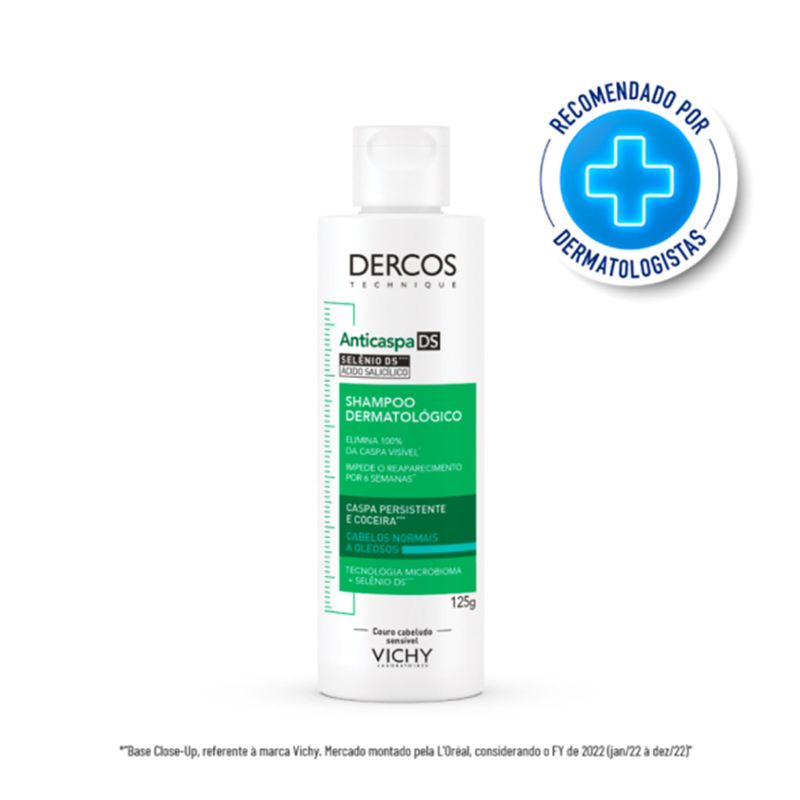 Shampoo Vichy Dercos Anticaspa DS 125g - Cabelos Normais a Oleosos