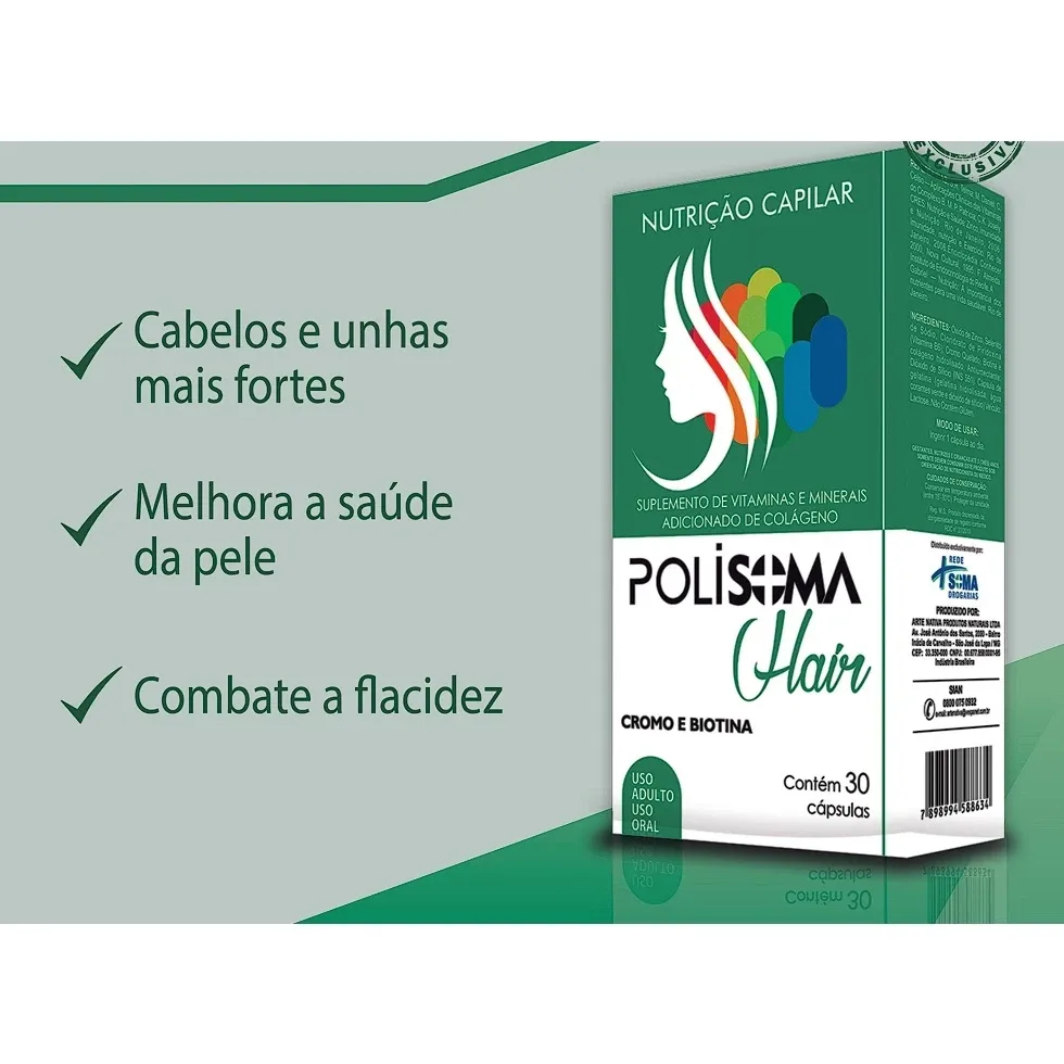 Encontraproduto.com.br - Polisoma Hair 30 Cápsulas Vitamina para Cabelos e Unhas VENCIMENTO 31/07/2026